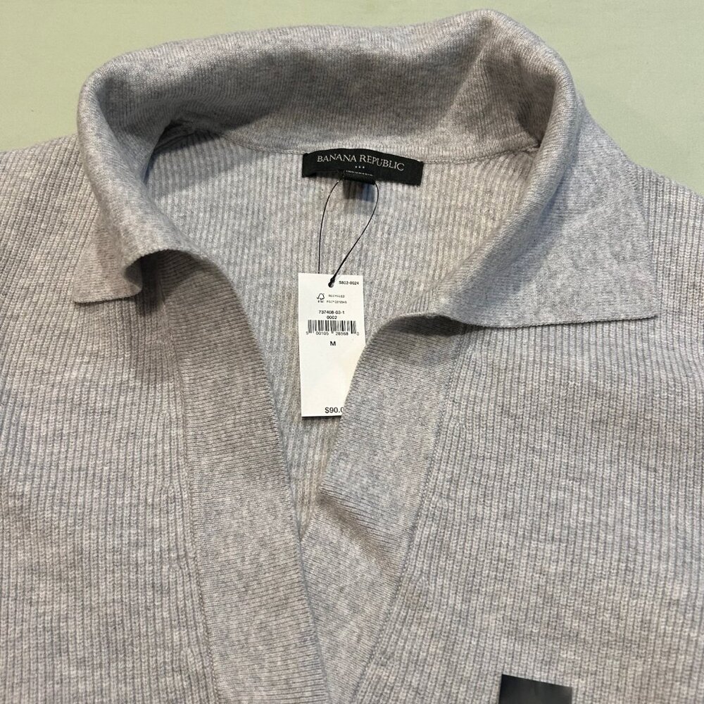 Banana Republic Men's Gray Pullover V-Neck Collared Sweater Size Medium